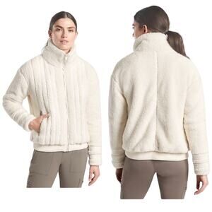 Athleta Jacket Willow Fleece Sherpa Teddy Zip Front White Cream Ivory XL
